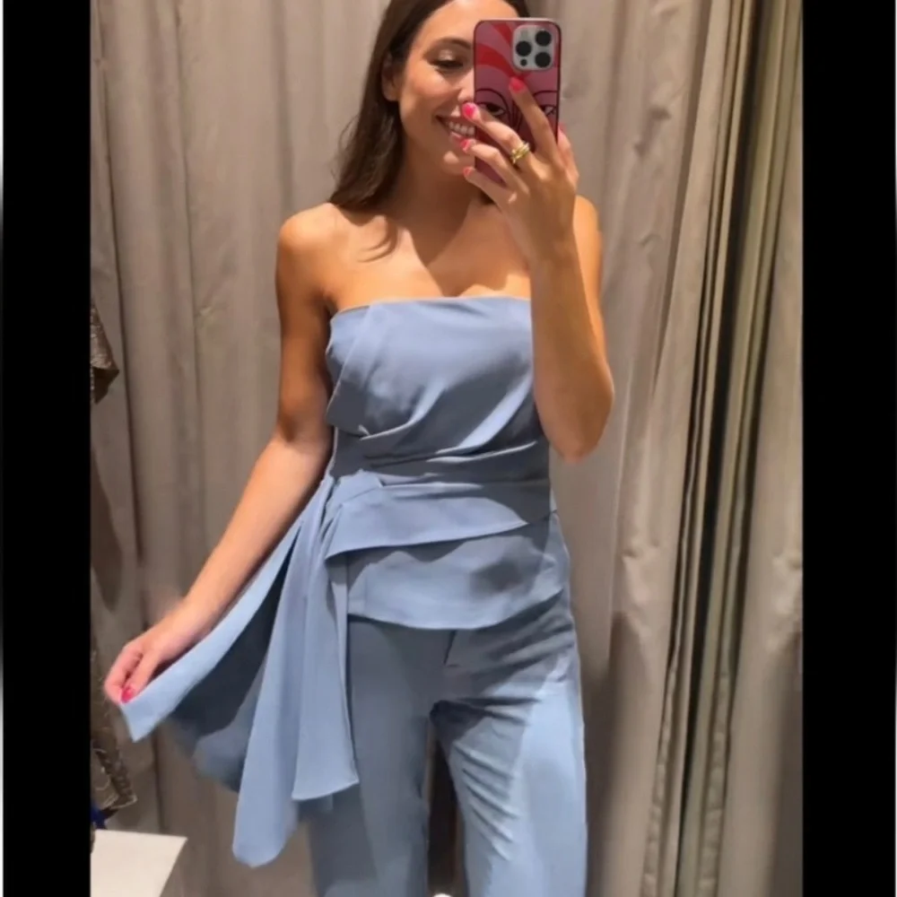 Zara Blue Strapless Crop Top - Picture 10 of 16